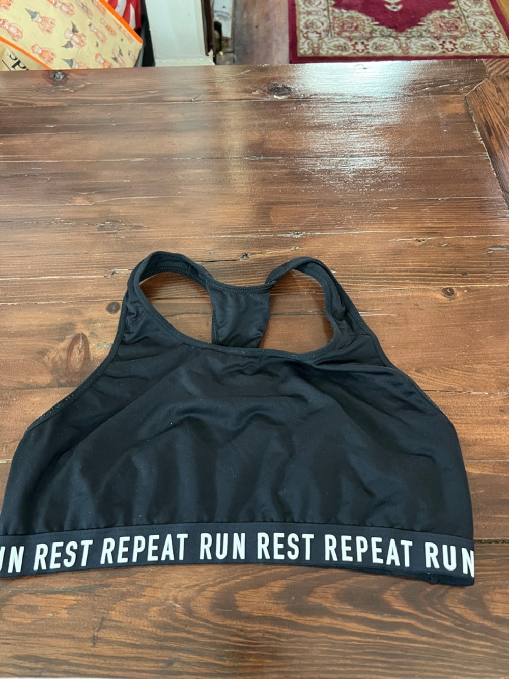 Old Navy Black Racerback Sports Bra with 'RUN REST REPEAT' Elastic Band